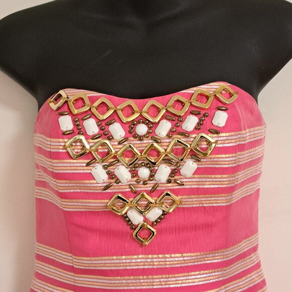 Lilly Pulitzer Size 0 Sami-Ryan Dress Pink Metallic Stripe Strapless - Picture 6 of 11